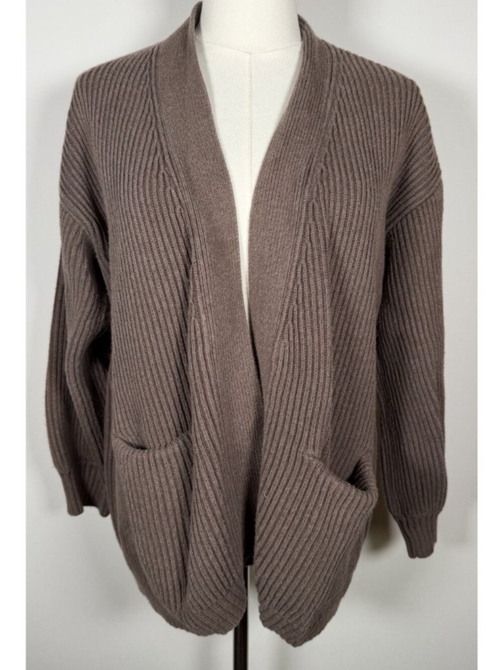QUINCE 100% organic cotton heather brown oversized cardigan open M comfy